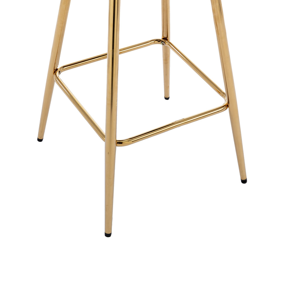 English Elm 30 Inch Set Of 2 Cream Velvet Bar Stools With Gold Legs & Chrome Footrest For Modern Elegance W124973007