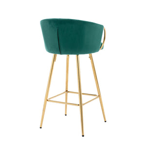 English Elm 26 Inch Velvet Bar Stools Set Of 2 – Green Upholstery, Gold Legs & Chrome Footrest For Chic Comfort W124973014