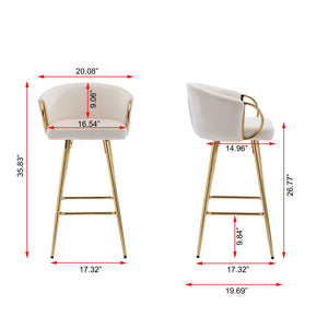 English Elm 26 Inch Cream Velvet Bar Stools Set Of 2 With Chrome Footrest & Golden Legs For Modern Elegance W124973012