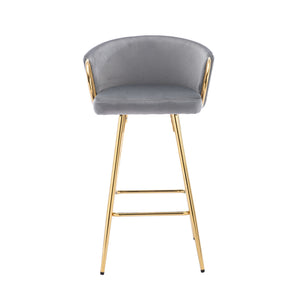 English Elm 30 Inch Set Of 2 Velvet Bar Stools With Gold Legs & Chrome Footrest - Chic Seating For Modern Spaces W124973009