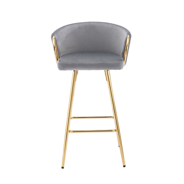 English Elm 30 Inch Set Of 2 Velvet Bar Stools With Gold Legs & Chrome Footrest - Chic Seating For Modern Spaces W124973009