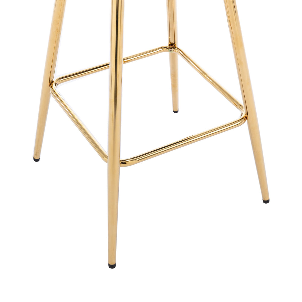 English Elm 26 Inch Set Of 2 Elegant Velvet Bar Stools With Gold Legs & Chrome Footrest For Modern Décor W124973013