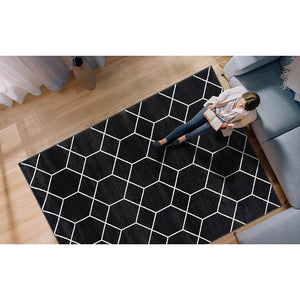 English Elm Trellis Averie Black Cream Geometric Woven Area Rug - Turkish 8x10, Medium Pile, Stain & Fade Resistant, OEKO-TEX Certified B03598017