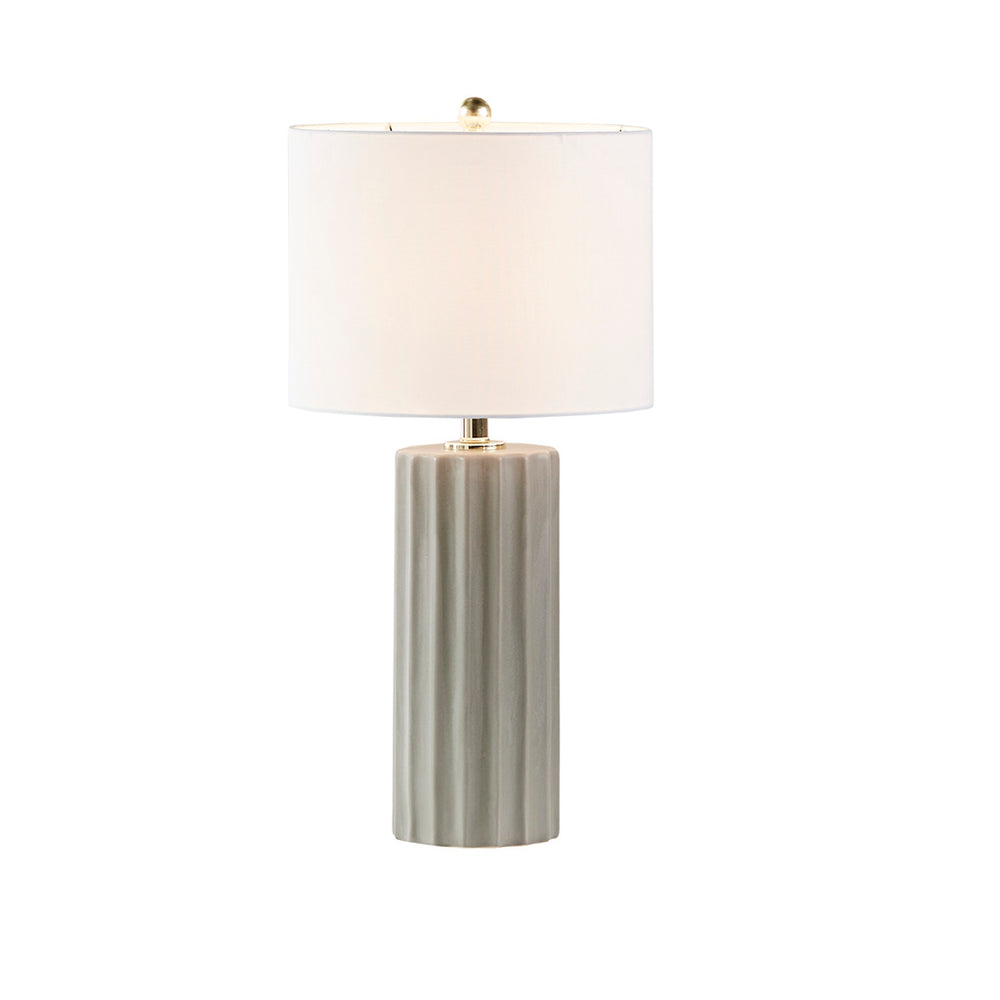 English Elm Ribbed Ceramic Table Lamp Glendale Grey Finish with White Linen Shade, 27"H Modern Fluted Design B03599400