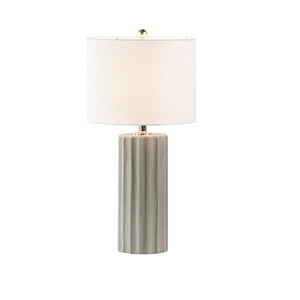 English Elm Ribbed Ceramic Table Lamp Glendale Grey Finish with White Linen Shade, 27"H Modern Fluted Design B03599400