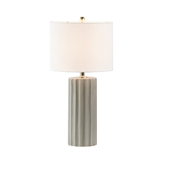 English Elm Ribbed Ceramic Table Lamp Glendale Grey Finish with White Linen Shade, 27"H Modern Fluted Design B03599400