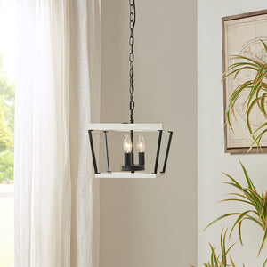 English Elm Farmhouse INK+IVY Adele Metal Pendant Light with 3-Glow Wood-Grain Frame, Black Chain Accent, 50.5" B03596561