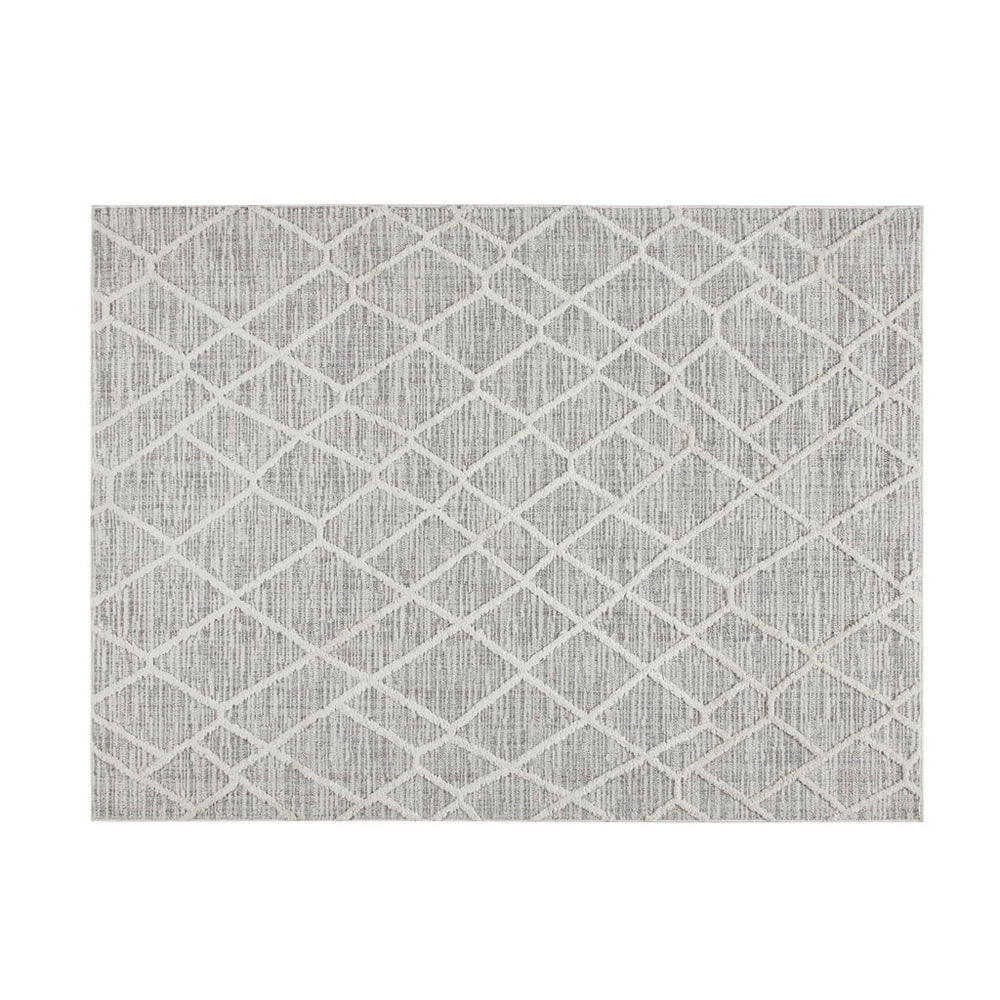 English Elm Terni Pebble Indoor Area Rug - 5x7 Gray Cream Geo Pattern, Plush Medium Pile, Non-Slip Latex Backing B03597922