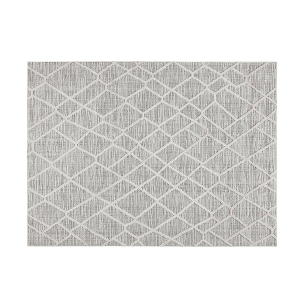 English Elm Terni Pebble Indoor Area Rug - 5x7 Gray Cream Geo Pattern, Plush Medium Pile, Non-Slip Latex Backing B03597922
