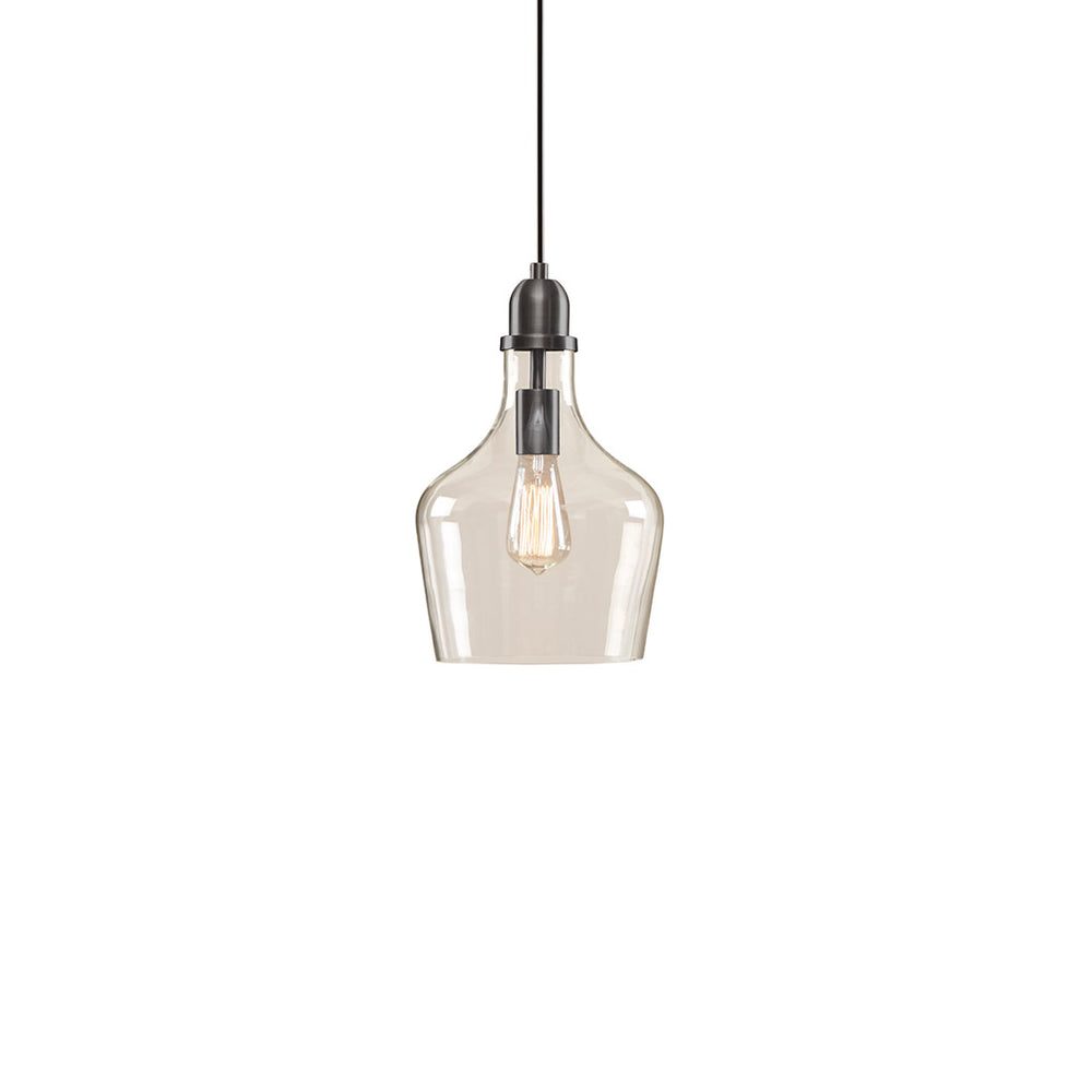 English Elm Auburn Bell Shaped Glass Pendant Light with Black Iron Finish, Industrial Vaulted Ceiling Accent, 1-Bulb B03597664