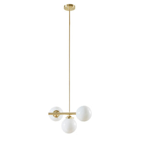 English Elm 3-Light INK+IVY Aurelia Brass Gold Chandelier with Frosted Glass Globes, Adjustable Height, Dimmable, 16" Wide B03596565