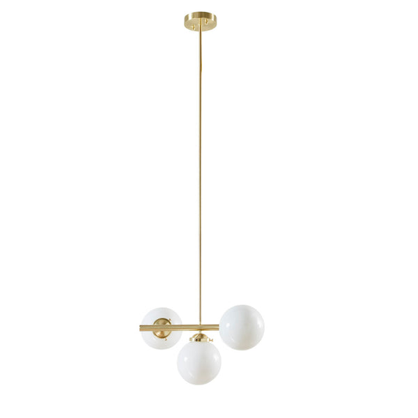 English Elm 3-Light INK+IVY Aurelia Brass Gold Chandelier with Frosted Glass Globes, Adjustable Height, Dimmable, 16" Wide B03596565