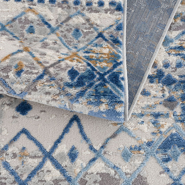 English Elm Moroccan Woven Area Rug with Soft Pile, Stain & Fade Resistant, OEKO‑TEX Certified Comfort Blue+Cream 62.99 L x 5.12 W x 5.12 H B03597953