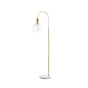 English Elm Arched Hampton Hill Auburn Floor Lamp with White Marble Base, Gold Finish & Bell Glass Shade, 64.5" B03597670