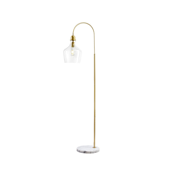 English Elm Arched Hampton Hill Auburn Floor Lamp with White Marble Base, Gold Finish & Bell Glass Shade, 64.5" B03597670