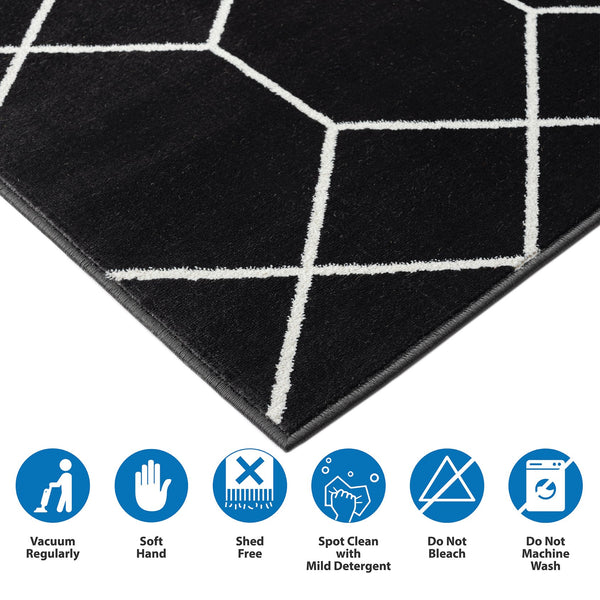 English Elm Trellis Averie Black Cream Geometric Woven Area Rug - Turkish 8x10, Medium Pile, Stain & Fade Resistant, OEKO-TEX Certified B03598017