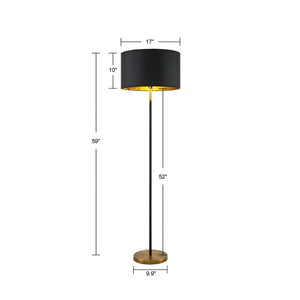 English Elm Metal Floor Lamp Martha Stewart Hunts – Black Stem, Gold Base & Metallic Shade Interior, 59"H Stylish Lighting B03599403