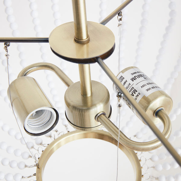 English Elm 2-Light Melrose Beaded Chandelier in Antique Brass with White Beads, Dish Shade, Adjustable Height, 17" Diameter B03595695