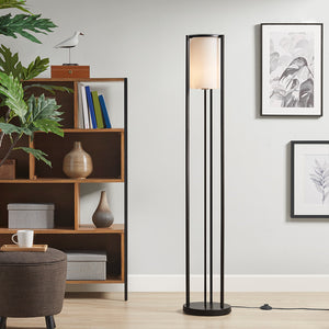English Elm Metal Floor Lamp Charlton Matte Black 63" with Frosted Glass Cylinder Shade, Slim Minimalist Lighting Stand B03599405