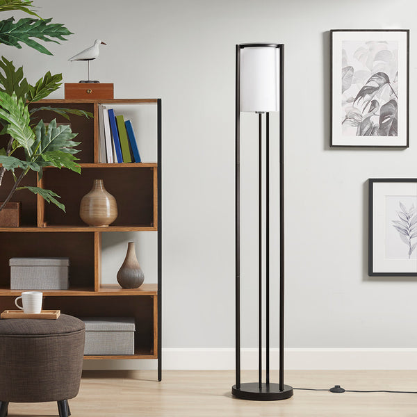 English Elm Metal Floor Lamp Charlton Matte Black 63" with Frosted Glass Cylinder Shade, Slim Minimalist Lighting Stand B03599405