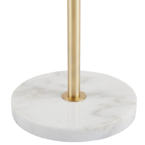 English Elm 3-Globe Holloway Floor Lamp with Marble Base, Gold Metal & White Glass Shades, Modern 62" Accent Light B03599272