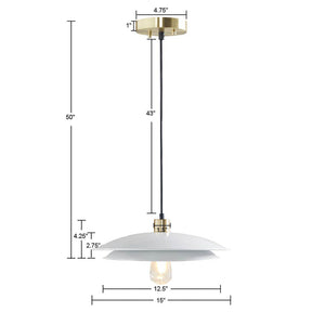 English Elm 2-Tier Layered Shade Pendant Matte White & Gold Mid-Century Modern Dining Light Fixture, 15" Dia B03596563