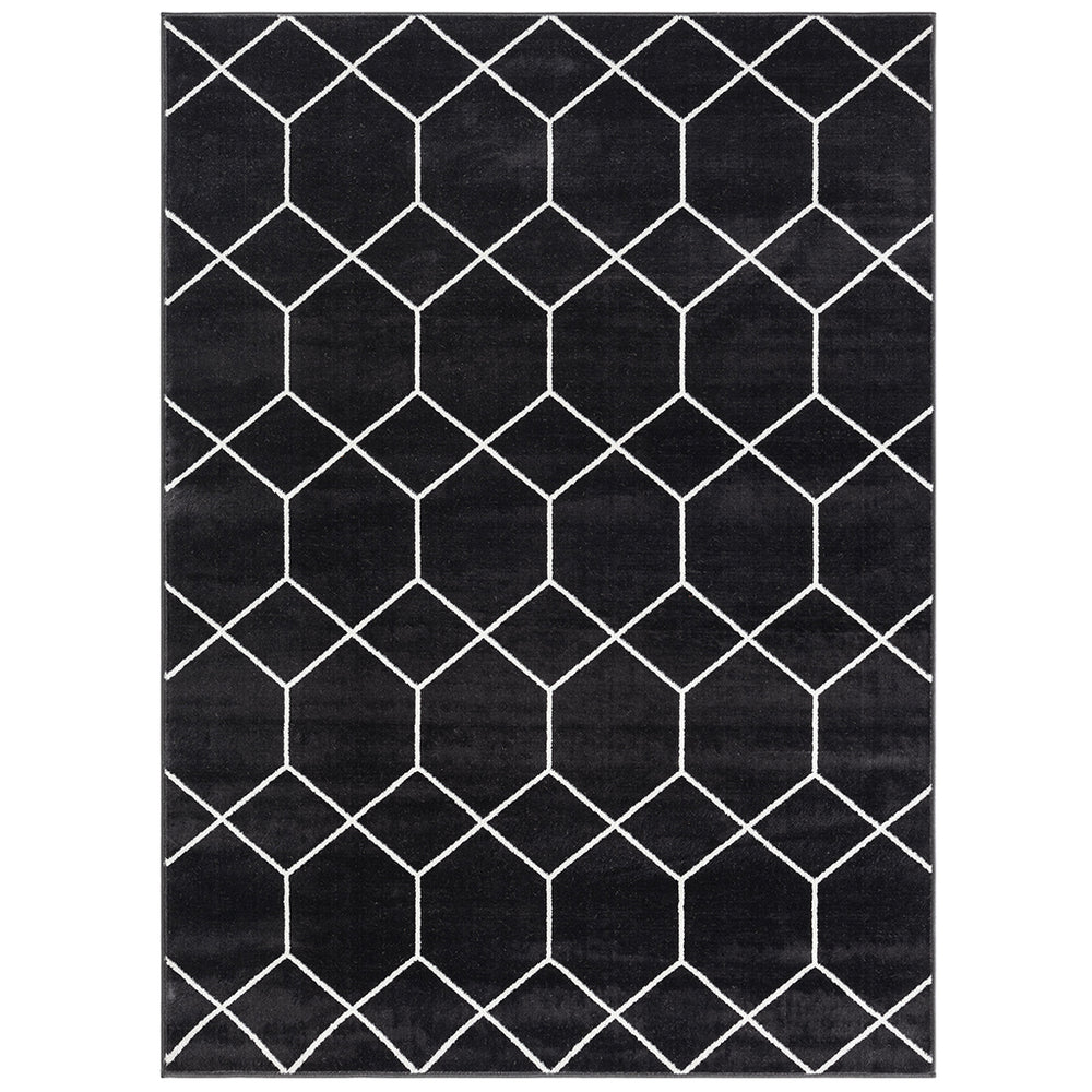 English Elm Trellis Averie Black Cream Geometric Woven Area Rug - Turkish 8x10, Medium Pile, Stain & Fade Resistant, OEKO-TEX Certified B03598017