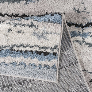 English Elm Watercolor Madison Park Riley Cozy Shag Area Rug – Plush High-Pile Blue Abstract Stripe, Nonslip Fade-Resistant 5x7 Rug B03597996