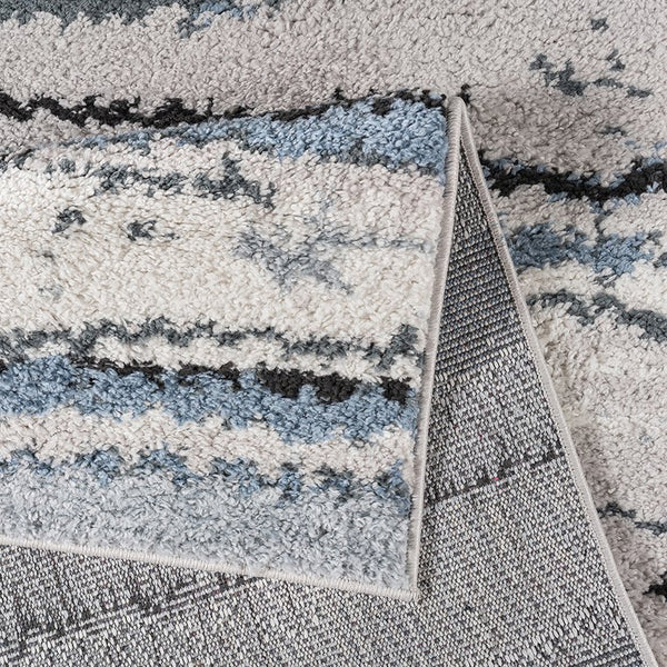 English Elm Watercolor Madison Park Riley Cozy Shag Area Rug – Plush High-Pile Blue Abstract Stripe, Nonslip Fade-Resistant 5x7 Rug B03597996