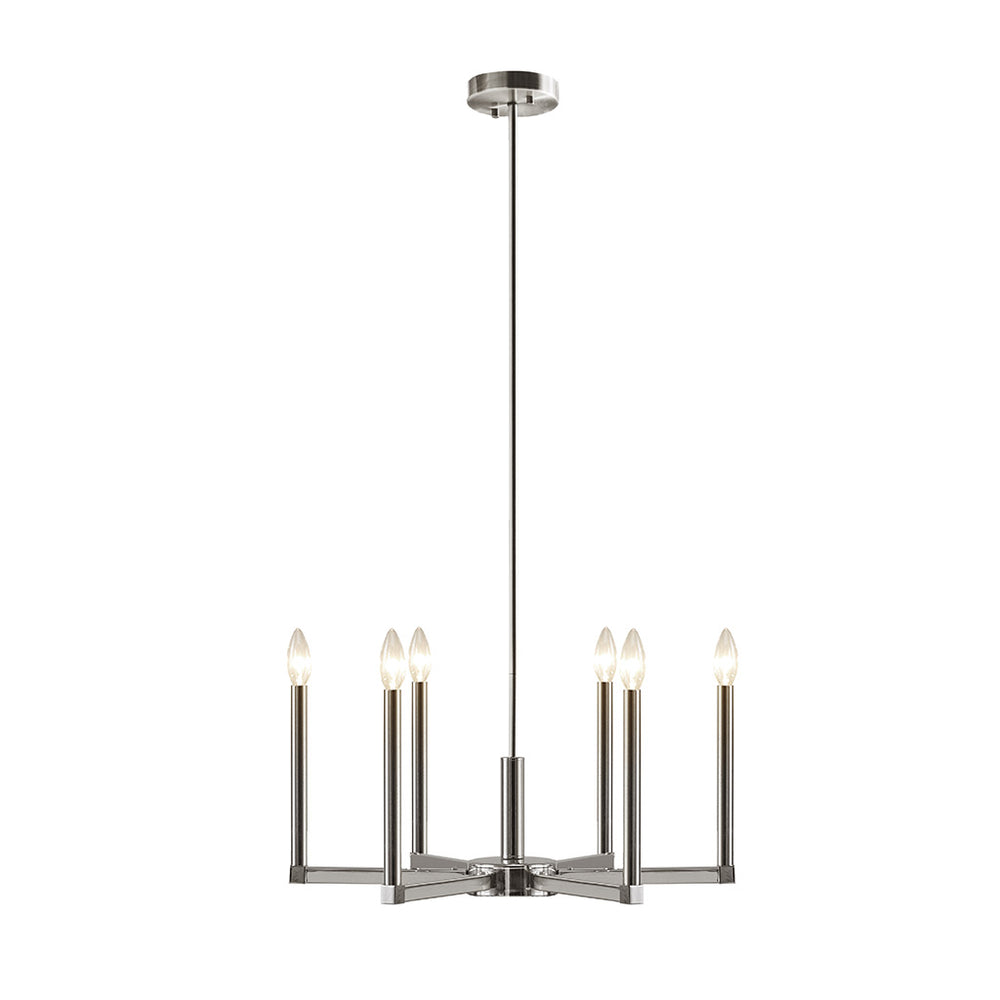 English Elm 6-Light INK+IVY Renzetti Polished Nickel Candelabra Chandelier, Mid-Century Modern 23" Dia Adjustable Height B03596558