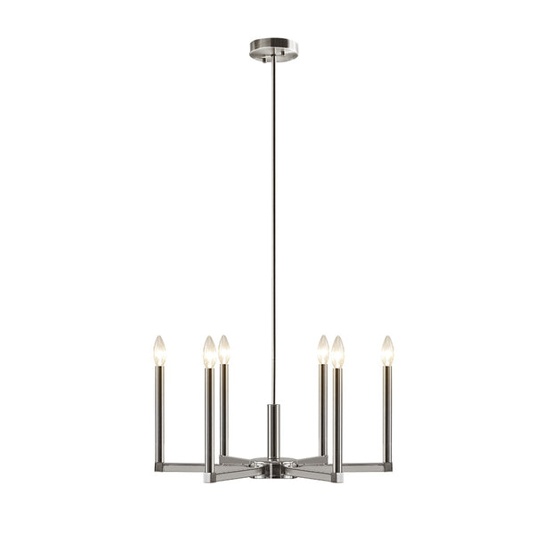 English Elm 6-Light INK+IVY Renzetti Polished Nickel Candelabra Chandelier, Mid-Century Modern 23" Dia Adjustable Height B03596558