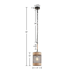 English Elm Natural Rope Orion Hemp Rope & Metal Mesh Cylinder Pendant Light — Farmhouse Modern Industrial Accent, Adjustable Height, Hardwire Compatible B03596570