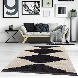 English Elm Black Madison Park Amanda Black & Ivory Modern Area Rug Plush High-Pile 6x9 Machine-Woven Non-Slip Finish B03597971