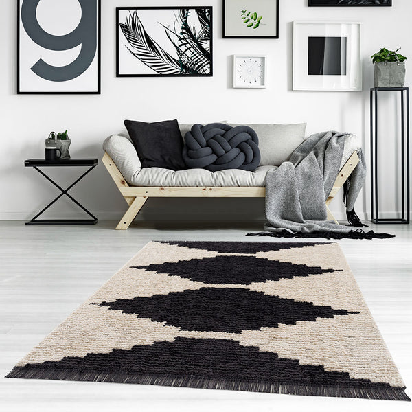 English Elm Black Madison Park Amanda Black & Ivory Modern Area Rug Plush High-Pile 6x9 Machine-Woven Non-Slip Finish B03597971
