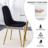 English Elm Dining Chairs Set Of 4, Modern Mid-Century Style Dining Kitchen Room Upholstered Side Chairs,Accent Chairs Spoon Shaped With Soft Velvet Fabric Cover Cushion Seat and Golden Metal Legs.B0501A