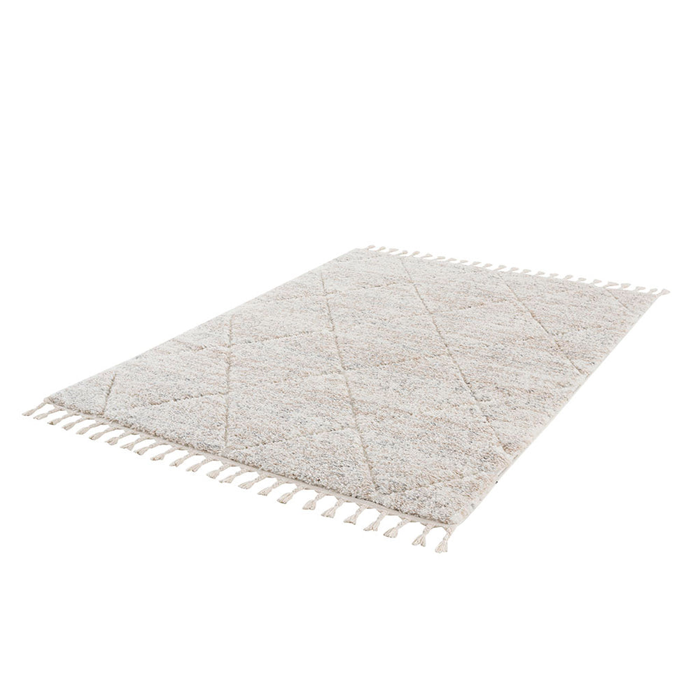 English Elm Talas Plush Trellis Area Rug Cream — 8x10 Shag High-Pile Diamond Pattern with Tassels, Nonslip B03599883