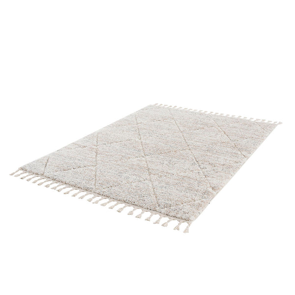 English Elm Talas Plush Trellis Area Rug Cream — 8x10 Shag High-Pile Diamond Pattern with Tassels, Nonslip B03599883