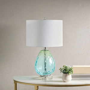 English Elm Ombre Borel Glass Table Lamp with Blue-Green Gradient, White Drum Shade, 24" Height, 72" Cord B035100334