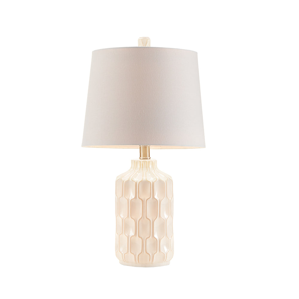 English Elm Contour Ceramic Table Lamp — Mid-Century Ivory Contoured Base, Accent Line Detail, Soft White Shade, 22" B03596575