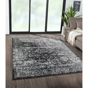 English Elm Distressed Madison Park Chadwick Persian Woven Rug - Black & Cream Distressed Vintage Look, OEKO-TEX Safe, Stain Resistant B03598020