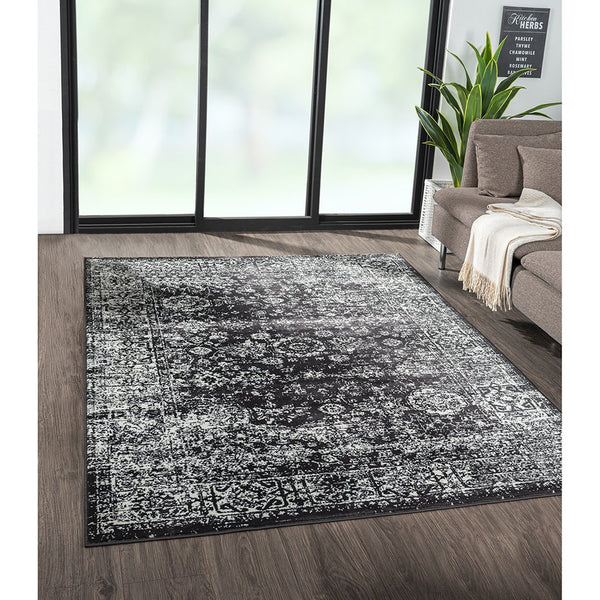 English Elm Distressed Madison Park Chadwick Persian Woven Rug - Black & Cream Distressed Vintage Look, OEKO-TEX Safe, Stain Resistant B03598020