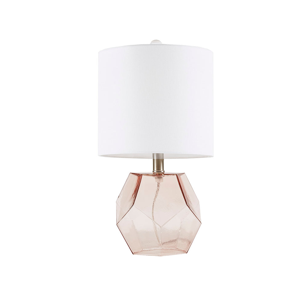 English Elm Bella Geometric Glass Table Lamp with Pink Glass Base & White Drum Shade, 60" Cord, 2-Year Warranty B03597669