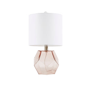 English Elm Bella Geometric Glass Table Lamp with Pink Glass Base & White Drum Shade, 60" Cord, 2-Year Warranty B03597669