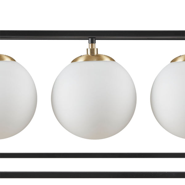 English Elm Helena Industrial 6-Light Frosted Glass Globe Linear Chandelier, Antique Brass Open Cage Fixture B03596555