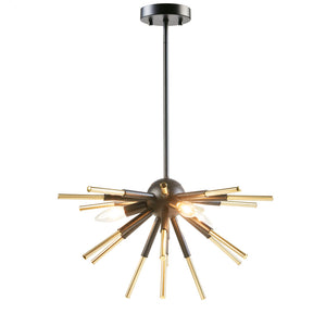 English Elm 3-Light Ely Spiked Chandelier by INK+IVY — Matte Black & Gold Geometric Modern Farmhouse Lighting, Dimmable B03596559