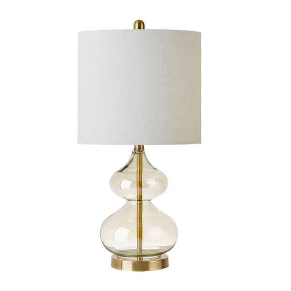 English Elm Ellipse Curved Glass Table Lamp Set of 2 — Gold Base with White Drum Shade, Transitional Chic Lighting B03594969