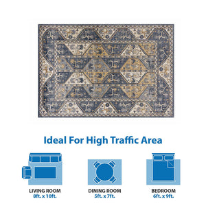 English Elm Tiled Madison Park Dakota Tile Border Area Rug 8x10 Blue Cream Geometric Non-Slip Polypropylene B03597937