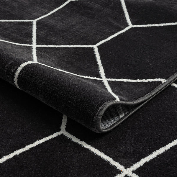 English Elm Trellis Averie Black Cream Geometric Woven Area Rug - Turkish 8x10, Medium Pile, Stain & Fade Resistant, OEKO-TEX Certified B03598017