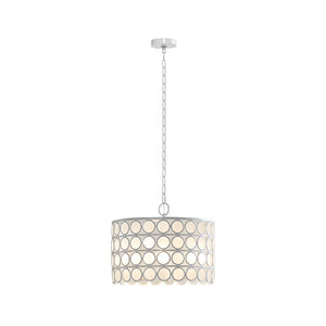 English Elm 4-Light Hampton Hill Abbot Drum Shade Chandelier, White Metal & Frost Glass Mid-Century Modern Fixture B03595696