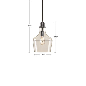 English Elm Auburn Bell Shaped Glass Pendant Light with Black Iron Finish, Industrial Vaulted Ceiling Accent, 1-Bulb B03597664